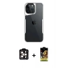 MARSİLYAN™- iPhone 14 Pro Max Kılıf Akış Çizgi Koleksiyonu - Siyah Buffer Cam Ekran Koruyucu + PVD Metal Kamera Lens - TU