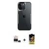 MARSİLYAN™- iPhone 14 Pro Max Kılıf Akış Çizgi Koleksiyonu - Siyah Buffer Cam Ekran Koruyucu + Siyah Bilvis Titan Kamera Lens