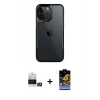 MARSİLYAN™- iPhone 14 Pro Max Kılıf Akış Çizgi Koleksiyonu - Siyah Buffer Hayalet Cam Ekran Koruyucu + Bilvis Titan Kamera Lens - GD