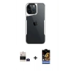 MARSİLYAN™- iPhone 14 Pro Max Kılıf Akış Çizgi Koleksiyonu - Siyah Buffer Hayalet Cam Ekran Koruyucu + Derin Mor Bilvis Titan Kamera Lens