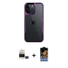 MARSİLYAN™- iPhone 14 Pro Max Kılıf Akış Çizgi Koleksiyonu - Siyah Buffer Hayalet Cam Ekran Koruyucu + Derin Mor Bilvis Titan Kamera Lens