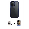 MARSİLYAN™- iPhone 14 Pro Max Kılıf Akış Çizgi Koleksiyonu - Siyah Buffer Hayalet Cam Ekran Koruyucu + Derin Mor Bilvis Titan Kamera Lens