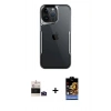 MARSİLYAN™- iPhone 14 Pro Max Kılıf Akış Çizgi Koleksiyonu - Siyah Buffer Hayalet Cam Ekran Koruyucu + Derin Mor Bilvis Titan Kamera Lens