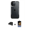 MARSİLYAN™- iPhone 14 Pro Max Kılıf Akış Çizgi Koleksiyonu - Siyah Buffer Hayalet Cam Ekran Koruyucu + Raze Metal Kamera Lens - GS