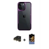MARSİLYAN™- iPhone 14 Pro Max Kılıf Akış Çizgi Koleksiyonu - Siyah Buffer Hayalet Cam Ekran Koruyucu + Raze Metal Kamera Lens - GD