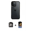 MARSİLYAN™- iPhone 14 Pro Max Kılıf Akış Çizgi Koleksiyonu - Siyah Buffer Hayalet Cam Ekran Koruyucu + PVD Metal Kamera Lens - TU