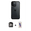 MARSİLYAN™- iPhone 14 Pro Max Kılıf Akış Çizgi Koleksiyonu - Siyah Joko 5D Cam + PVD Metal Kamera Lens - TU
