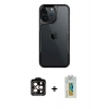 MARSİLYAN™- iPhone 14 Pro Max Kılıf Akış Çizgi Koleksiyonu - Siyah Polymer Nano Ekran Koruyucu + PVD Metal Kamera Lens - TU