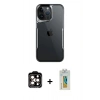 MARSİLYAN™- iPhone 14 Pro Max Kılıf Akış Çizgi Koleksiyonu - Siyah Polymer Nano Ekran Koruyucu + PVD Metal Kamera Lens - TU