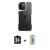 MARSİLYAN™- iPhone 14 Pro Max Kılıf Akış Çizgi Koleksiyonu - Siyah Polymer Nano Ekran Koruyucu + PVD Metal Kamera Lens - TU
