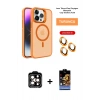 MARSİLYAN™- iPhone 14 Pro Max Kılıf Akış Form - Siyah Buffer Hayalet Cam Ekran Koruyucu + Turuncu PVD Metal Kamera Lens