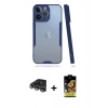 MARSİLYAN™- iPhone 14 Pro Max Kılıf Atlas Asil Serisi - Siyah Buffer Cam Ekran Koruyucu + Gümüş Raze Metal Kamera Lens