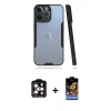 MARSİLYAN™- iPhone 14 Pro Max Kılıf Atlas Asil Serisi - Siyah Buffer Hayalet Cam Ekran Koruyucu + PVD Metal Kamera Lens - TU
