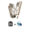 MARSİLYAN™- iPhone 14 Pro Max Kılıf Atlas Doku Koleksiyonu - Siyah 3D Antistatik Cam Ekran Koruyucu + Turuncu PVD Metal Kamera Lens