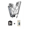 MARSİLYAN™- iPhone 14 Pro Max Kılıf Atlas Doku Koleksiyonu - Siyah 6D Mat Seramik Hayalet Nano Ekran Koruyucu + Turuncu PVD Metal Kamera Lens