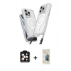 MARSİLYAN™- iPhone 14 Pro Max Kılıf Atlas Doku Koleksiyonu - Siyah 6D Mat Seramik Hayalet Nano Ekran Koruyucu + Turuncu PVD Metal Kamera Lens