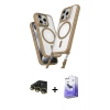 MARSİLYAN™- iPhone 14 Pro Max Kılıf Atlas Doku Koleksiyonu - Siyah Bilvis 5in1 5D Magic Hayalet Cam Ekran Koruyucu + Gold Raze Metal Kamera Lens