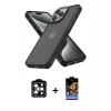 MARSİLYAN™- iPhone 14 Pro Max Kılıf Atlas Form - Siyah Buffer Hayalet Cam Ekran Koruyucu + PVD Metal Kamera Lens - TU