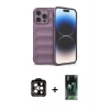 MARSİLYAN™- iPhone 14 Pro Max Kılıf Atlas Koleksiyonu - Şeffaf 360 Full Body Arka Koruyucu + Turuncu PVD Metal Kamera Lens