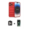 MARSİLYAN™- iPhone 14 Pro Max Kılıf Atlas Koleksiyonu - Şeffaf 360 Full Body Arka Koruyucu + Turuncu PVD Metal Kamera Lens
