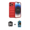 MARSİLYAN™- iPhone 14 Pro Max Kılıf Atlas Koleksiyonu - Siyah 18D Cam Ekran Koruyucu + PVD Metal Kamera Lens - TU