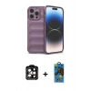 MARSİLYAN™- iPhone 14 Pro Max Kılıf Atlas Koleksiyonu - Siyah 18D Cam Ekran Koruyucu + PVD Metal Kamera Lens - TU
