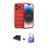 MARSİLYAN™- iPhone 14 Pro Max Kılıf Atlas Koleksiyonu - Siyah Bilvis 5in1 5D Magic Hayalet Cam Ekran Koruyucu + Raze Metal Kamera Lens - GS