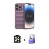 MARSİLYAN™- iPhone 14 Pro Max Kılıf Atlas Koleksiyonu - Siyah Bilvis 5in1 5D Magic Hayalet Cam Ekran Koruyucu + PVD Metal Kamera Lens - TU
