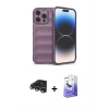 MARSİLYAN™- iPhone 14 Pro Max Kılıf Atlas Koleksiyonu - Siyah Bilvis 5in1 5D Magic Hayalet Cam Ekran Koruyucu + Raze Metal Kamera Lens - GS
