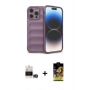 MARSİLYAN™- iPhone 14 Pro Max Kılıf Atlas Koleksiyonu - Siyah Buffer Cam Ekran Koruyucu + Gold Bilvis Titan Kamera Lens