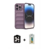 MARSİLYAN™- iPhone 14 Pro Max Kılıf Atlas Koleksiyonu - Siyah Polymer Nano Ekran Koruyucu + Turuncu PVD Metal Kamera Lens