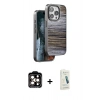 MARSİLYAN™- iPhone 14 Pro Max Kılıf Atlas Minimal Özel Seri - Şeffaf Pasifik Cam Ekran Koruyucu + Turuncu PVD Metal Kamera Lens