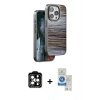 MARSİLYAN™- iPhone 14 Pro Max Kılıf Atlas Minimal Özel Seri - Şeffaf Royal Nano Ekran Koruyucu + Turuncu PVD Metal Kamera Lens