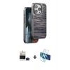 MARSİLYAN™- iPhone 14 Pro Max Kılıf Atlas Minimal Özel Seri - Siyah 3D Antistatik Cam Ekran Koruyucu + Bilvis Titan Kamera Lens - DNMR