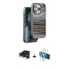 MARSİLYAN™- iPhone 14 Pro Max Kılıf Atlas Minimal Özel Seri - Siyah 3D Antistatik Cam Ekran Koruyucu + Raze Metal Kamera Lens - GS