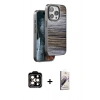 MARSİLYAN™- iPhone 14 Pro Max Kılıf Atlas Minimal Özel Seri - Siyah Bilvis 3D Mat Cam Ekran Koruyucu + PVD Metal Kamera Lens - TU