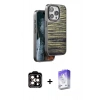MARSİLYAN™- iPhone 14 Pro Max Kılıf Atlas Minimal Özel Seri - Siyah Bilvis 5in1 3D Magic Cam Ekran Koruyucu + PVD Metal Kamera Lens - TU