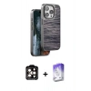 MARSİLYAN™- iPhone 14 Pro Max Kılıf Atlas Minimal Özel Seri - Siyah Bilvis 5in1 3D Magic Cam Ekran Koruyucu + PVD Metal Kamera Lens - TU