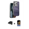 MARSİLYAN™- iPhone 14 Pro Max Kılıf Atlas Minimal Özel Seri - Siyah Buffer Hayalet Cam Ekran Koruyucu + Gümüş Raze Metal Kamera Lens