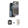 MARSİLYAN™- iPhone 14 Pro Max Kılıf Atlas Minimal Özel Seri - Siyah Mat Seramik Nano Ekran Koruyucu + Turuncu PVD Metal Kamera Lens