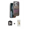 MARSİLYAN™- iPhone 14 Pro Max Kılıf Atlas Minimal Özel Seri - Siyah Mat Seramik Nano Ekran Koruyucu + Turuncu PVD Metal Kamera Lens