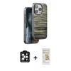 MARSİLYAN™- iPhone 14 Pro Max Kılıf Atlas Minimal Özel Seri - Siyah Mat Seramik Nano Ekran Koruyucu + Turuncu PVD Metal Kamera Lens