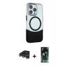 MARSİLYAN™- iPhone 14 Pro Max Kılıf Çekirdek Asil Özel Seri - Şeffaf 360 Full Body Arka Koruyucu + Gümüş Raze Metal Kamera Lens
