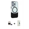 MARSİLYAN™- iPhone 14 Pro Max Kılıf Çekirdek Asil Özel Seri - Şeffaf Pasifik Cam Ekran Koruyucu + Gümüş Bilvis Titan Kamera Lens