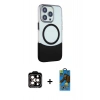 MARSİLYAN™- iPhone 14 Pro Max Kılıf Çekirdek Asil Özel Seri - Siyah 18D Cam Ekran Koruyucu + PVD Metal Kamera Lens - TU