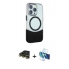 MARSİLYAN™- iPhone 14 Pro Max Kılıf Çekirdek Asil Özel Seri - Siyah 3D Antistatik Cam Ekran Koruyucu + Raze Metal Kamera Lens - GD