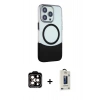 MARSİLYAN™- iPhone 14 Pro Max Kılıf Çekirdek Asil Özel Seri - Siyah Bilvis Hayalet Cam Ekran Koruyucu + PVD Metal Kamera Lens - TU