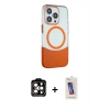 MARSİLYAN™- iPhone 14 Pro Max Kılıf Çekirdek Asil Özel Seri - Siyah Joko 5D Cam + Turuncu PVD Metal Kamera Lens
