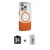 MARSİLYAN™- iPhone 14 Pro Max Kılıf Çekirdek Asil Özel Seri - Siyah Polymer Nano Ekran Koruyucu + Turuncu PVD Metal Kamera Lens