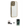 MARSİLYAN™- iPhone 14 Pro Max Kılıf Çekirdek Klasik Serisi - Şeffaf 360 Full Body Arka Koruyucu + Bilvis Titan Kamera Lens - SH